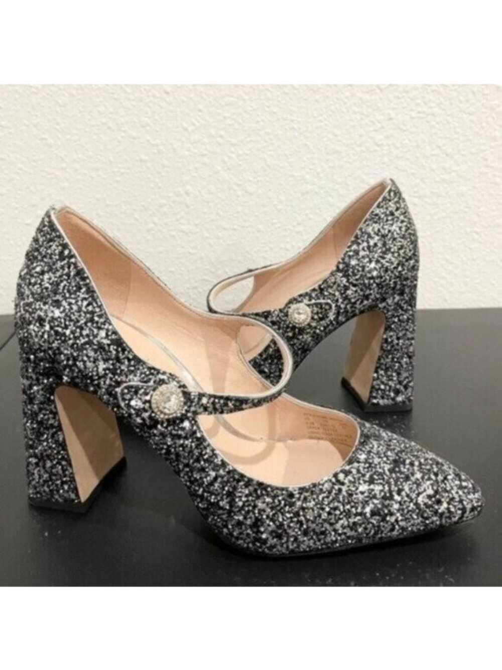 New Kate Spade Glitter Block Heel Preppy Feminine Party Holiday Dainty Shimmer